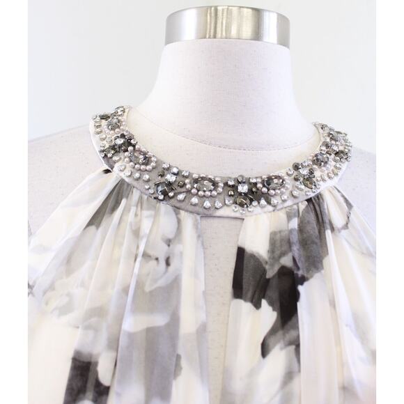 NWT Eliza J Ivory Gray Floral Print Tiered Halter Evening Formal Maxi Dress Sz 6 - Picture 8 of 10